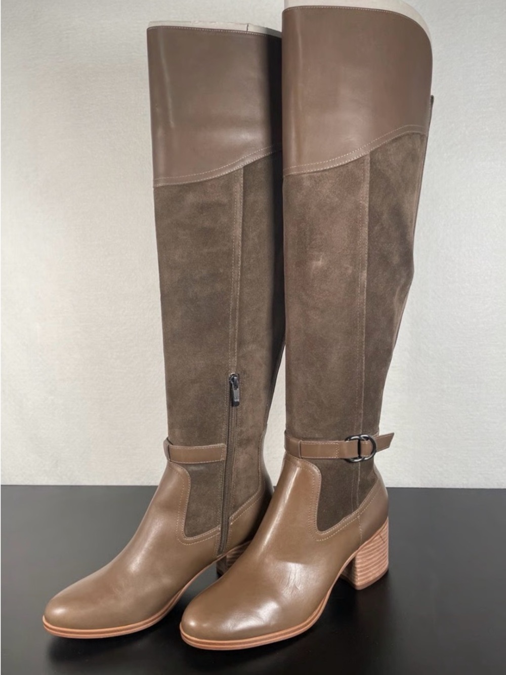 Marc Fisher Women’s Tall over knee Brown Suede & Leather Block Heel Boots